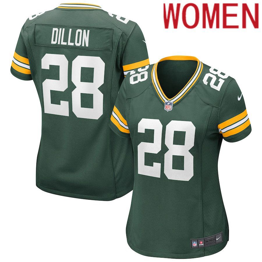 Women Green Bay Packers 28 AJ Dillon Nike Green Game NFL Jersey